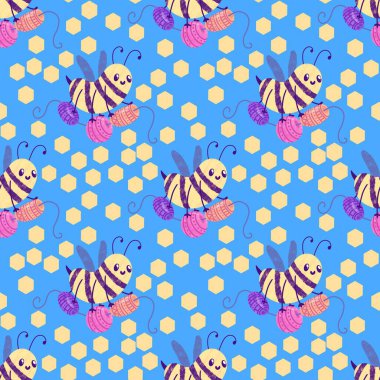 Duvar kağıtları, kumaşlar, tekstil ve ambalajlar, hediyeler, kartlar, çarşaflar ve ambalaj kağıtları için kusursuz arı deseni. Yüksek kalite fotoğraf