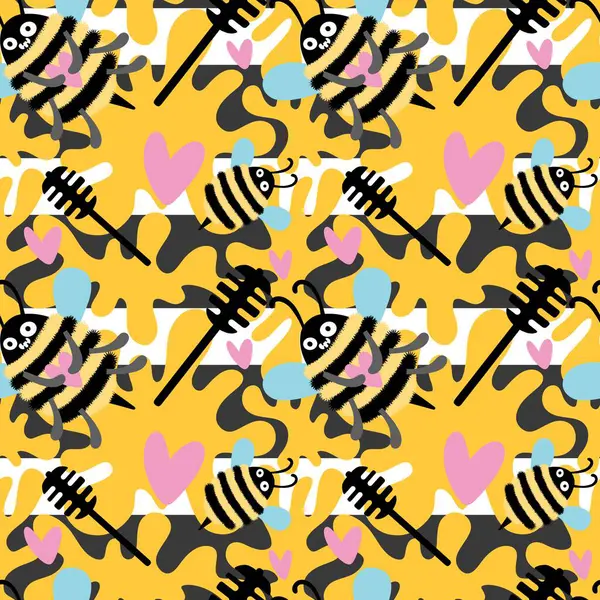 Duvar kağıtları, kumaşlar, tekstil ve ambalajlar, hediyeler, kartlar, çarşaflar ve ambalaj kağıtları için kusursuz arı deseni. Yüksek kalite fotoğraf