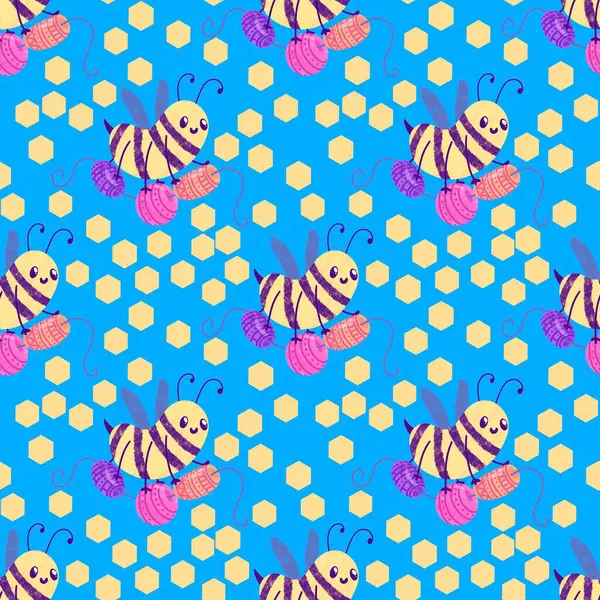 Duvar kağıtları, kumaşlar, tekstil ve ambalajlar, hediyeler, kartlar, çarşaflar ve ambalaj kağıtları için kusursuz arı deseni. Yüksek kalite fotoğraf