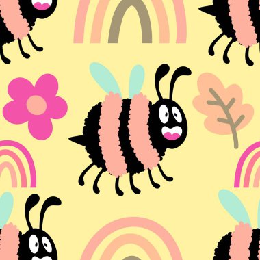 Duvar kağıtları, kumaşlar, tekstil ve ambalajlar, hediyeler, kartlar, çarşaflar ve ambalaj kağıtları için kusursuz arı deseni. Yüksek kalite fotoğraf