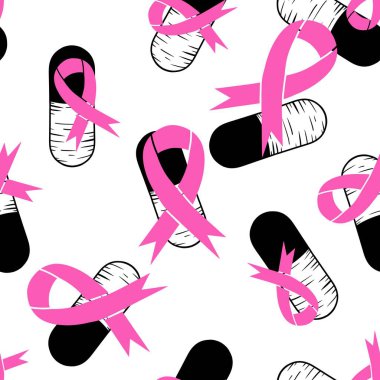 Göğüs kanseri ayı, ambalaj kağıdı, tıbbi aksesuar ve ilaç tekstili için kusursuz pembe kurdele günü deseni. Yüksek kalite fotoğraf