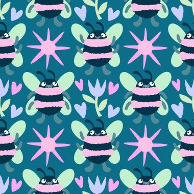 Duvar kağıtları, kumaşlar, tekstil ve ambalajlar, hediyeler, kartlar, çarşaflar ve ambalaj kağıtları için kusursuz arı deseni. Yüksek kalite fotoğraf