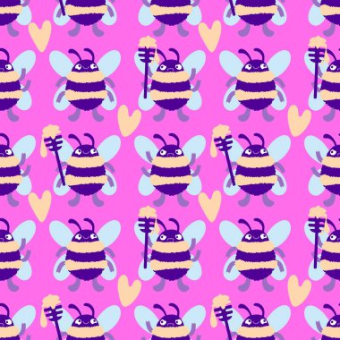 Duvar kağıtları, kumaşlar, tekstil ve ambalajlar, hediyeler, kartlar, çarşaflar ve ambalaj kağıtları için kusursuz arı deseni. Yüksek kalite fotoğraf