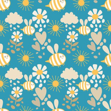 Duvar kağıtları, kumaşlar, tekstil ve ambalajlar, hediyeler, kartlar, çarşaflar ve ambalaj kağıtları için kusursuz arı deseni. Yüksek kalite fotoğraf