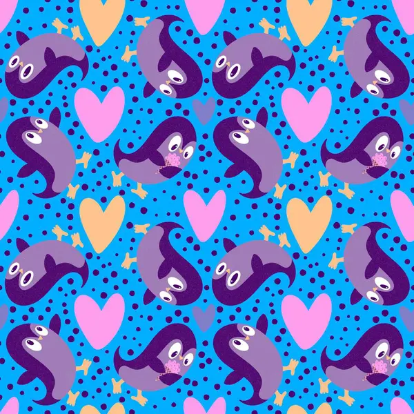 Noel hayvanları kağıt, kumaş, çarşaf, çocuk giysisi baskısı, yeni yıl ambalajı ve Noel kış ambalajı için kusursuz penguen desenleri. Yüksek kaliteli illüstrasyon