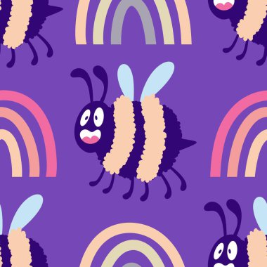 Duvar kağıtları, kumaşlar, tekstil ve ambalajlar, hediyeler, kartlar, çarşaflar ve ambalaj kağıtları için kusursuz arı deseni. Yüksek kaliteli illüstrasyon 