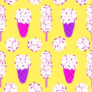 Kağıt, kumaş, çarşaf, çocuk giysisi baskısı ve yeni yıl partisi aksesuarları için kusursuz Noel dondurması deseni. Yüksek kaliteli illüstrasyon