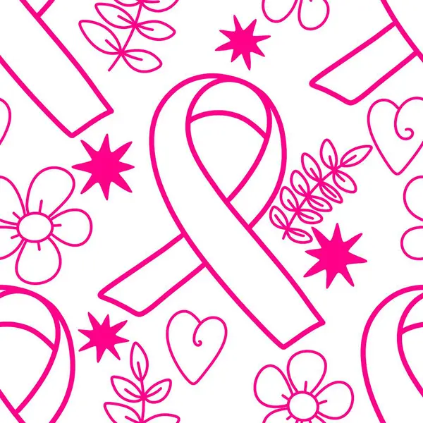 Göğüs kanseri ayı, ambalaj kağıdı, tıbbi aksesuar ve ilaç tekstili için kusursuz pembe kurdele günü deseni. Yüksek kaliteli illüstrasyon 