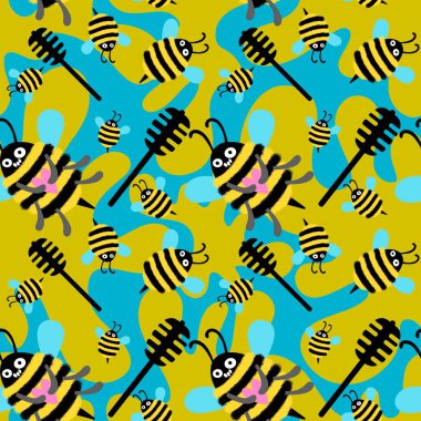 Duvar kağıtları, kumaşlar, tekstil ve ambalajlar, hediyeler, kartlar, çarşaflar ve ambalaj kağıtları için kusursuz arı deseni. Yüksek kaliteli illüstrasyon 