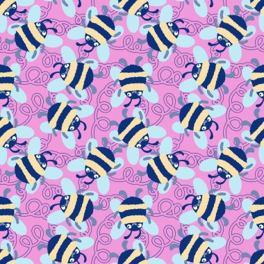 Duvar kağıtları, kumaşlar, tekstil ve ambalajlar, hediyeler, kartlar, çarşaflar ve ambalaj kağıtları için kusursuz arı deseni. Yüksek kaliteli illüstrasyon 