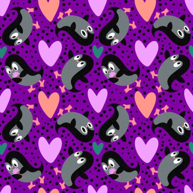 Noel hayvanları kağıt, kumaş, çarşaf, çocuk giysisi baskısı, yeni yıl ambalajı ve Noel kış ambalajı için kusursuz penguen desenleri. Yüksek kaliteli illüstrasyon