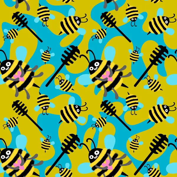 Duvar kağıtları, kumaşlar, tekstil ve ambalajlar, hediyeler, kartlar, çarşaflar ve ambalaj kağıtları için kusursuz arı deseni. Yüksek kaliteli illüstrasyon 