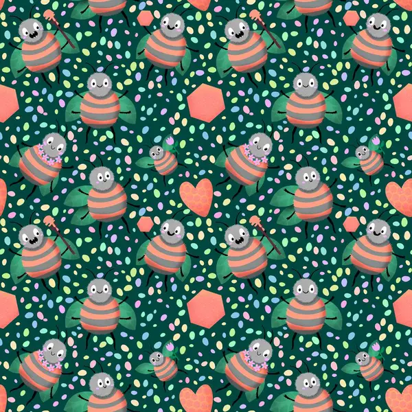 Duvar kağıtları, kumaşlar, tekstil ve ambalajlar, hediyeler, kartlar, çarşaflar ve ambalaj kağıtları için kusursuz arı deseni. Yüksek kaliteli illüstrasyon 