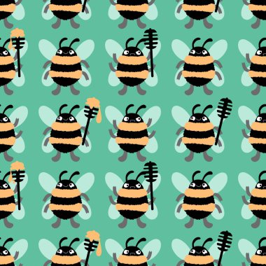 Duvar kağıtları, kumaşlar, tekstil ve ambalajlar, hediyeler, kartlar, çarşaflar ve ambalaj kağıtları için kusursuz arı deseni. Yüksek kaliteli illüstrasyon 