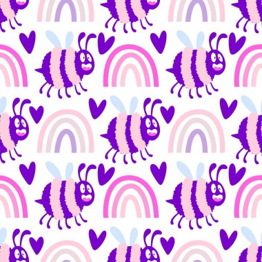 Duvar kağıtları, kumaşlar, tekstil ve ambalajlar, hediyeler, kartlar, çarşaflar ve ambalaj kağıtları için kusursuz arı deseni. Yüksek kaliteli illüstrasyon 