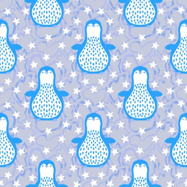 Noel hayvanları kağıt, kumaş, çarşaf, çocuk giysisi baskısı, yeni yıl ambalajı ve Noel kış ambalajı için kusursuz penguen desenleri. Yüksek kaliteli illüstrasyon