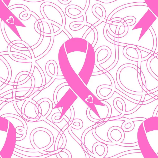 Göğüs kanseri ayı, ambalaj kağıdı, tıbbi aksesuar ve ilaç tekstili için kusursuz pembe kurdele günü deseni. Yüksek kaliteli illüstrasyon 