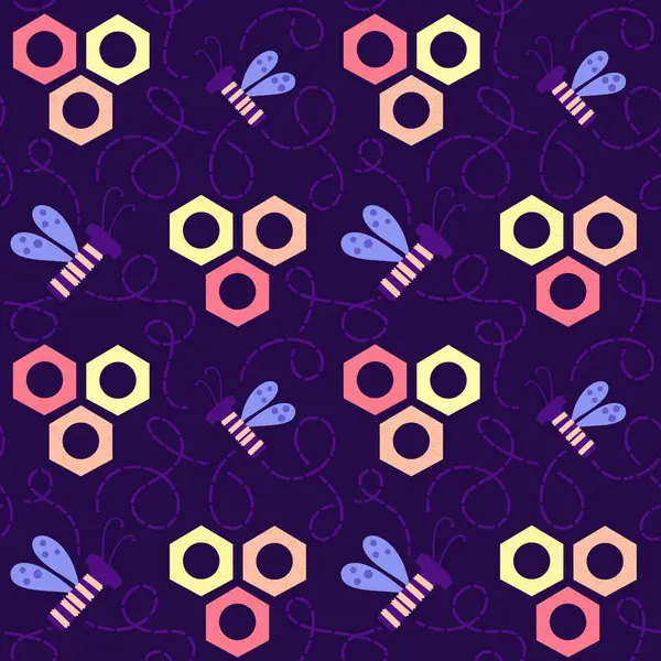 Duvar kağıtları, kumaşlar, tekstil ve ambalajlar, hediyeler, kartlar, çarşaflar ve ambalaj kağıtları için kusursuz arı deseni. Yüksek kaliteli illüstrasyon 