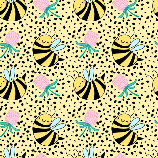 Duvar kağıtları, kumaşlar, tekstil ve ambalajlar, hediyeler, kartlar, çarşaflar ve ambalaj kağıtları için kusursuz arı deseni. Yüksek kaliteli illüstrasyon 