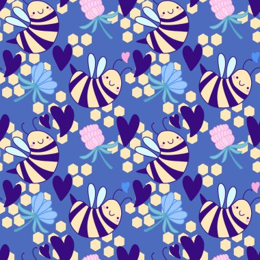 Duvar kağıtları, kumaşlar, tekstil ve ambalajlar, hediyeler, kartlar, çarşaflar ve ambalaj kağıtları için kusursuz arı deseni. Yüksek kaliteli illüstrasyon 