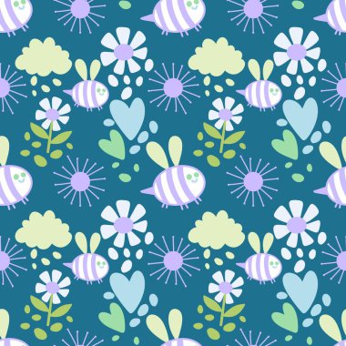 Duvar kağıtları, kumaşlar, tekstil ve ambalajlar, hediyeler, kartlar, çarşaflar ve ambalaj kağıtları için kusursuz arı deseni. Yüksek kaliteli illüstrasyon 