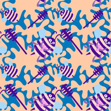 Duvar kağıtları, kumaşlar, tekstil ve ambalajlar, hediyeler, kartlar, çarşaflar ve ambalaj kağıtları için kusursuz arı deseni. Yüksek kaliteli illüstrasyon 