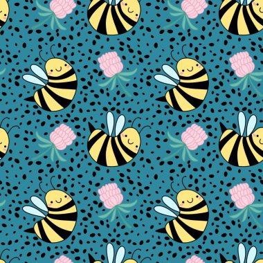 Duvar kağıtları, kumaşlar, tekstil ve ambalajlar, hediyeler, kartlar, çarşaflar ve ambalaj kağıtları için kusursuz arı deseni. Yüksek kaliteli illüstrasyon 