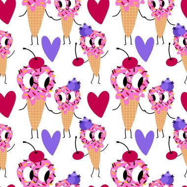 Kağıt, kumaş, çarşaf, çocuk giysisi baskısı ve yeni yıl partisi aksesuarları için kusursuz Noel dondurması deseni. Yüksek kaliteli illüstrasyon