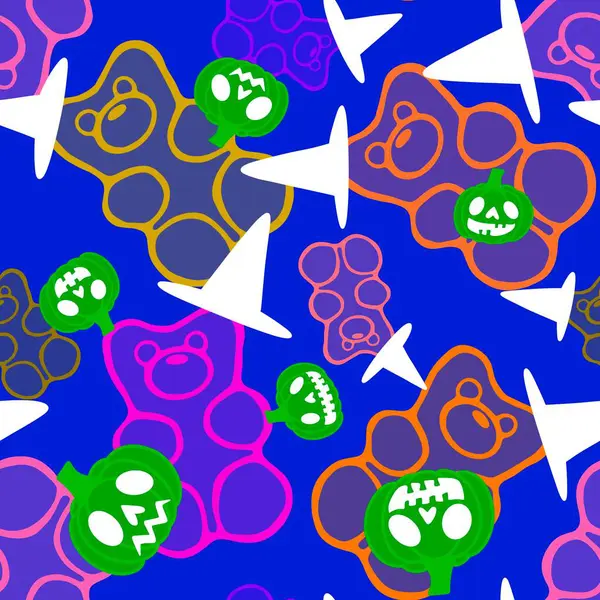 Çizgi film cadılar bayramı şekersiz kafatası ve kumaş ambalajı için lolipop deseni ve çocuk giysileri baskısı ve şenlik ambalajı ve sonbahar aksesuarları. Yüksek kaliteli illüstrasyon