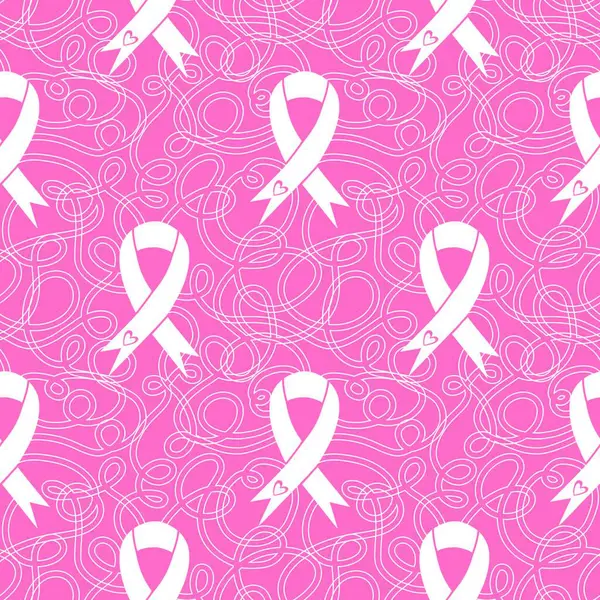 Göğüs kanseri ayı, ambalaj kağıdı, tıbbi aksesuar ve ilaç tekstili için kusursuz pembe kurdele günü deseni. Yüksek kaliteli illüstrasyon 