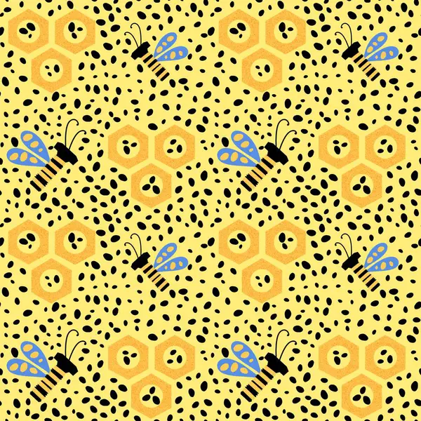 Duvar kağıtları, kumaşlar, tekstil ve ambalajlar, hediyeler, kartlar, çarşaflar ve ambalaj kağıtları için kusursuz arı deseni. Yüksek kaliteli illüstrasyon 