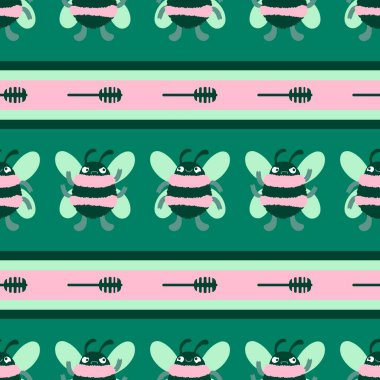 Duvar kağıtları, kumaşlar, tekstil ve ambalajlar, hediyeler, kartlar, çarşaflar ve ambalaj kağıtları için kusursuz arı deseni. Yüksek kaliteli illüstrasyon 