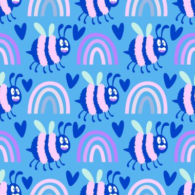 Duvar kağıtları, kumaşlar, tekstil ve ambalajlar, hediyeler, kartlar, çarşaflar ve ambalaj kağıtları için kusursuz arı deseni. Yüksek kaliteli illüstrasyon 