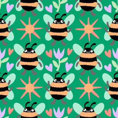 Duvar kağıtları, kumaşlar, tekstil ve ambalajlar, hediyeler, kartlar, çarşaflar ve ambalaj kağıtları için kusursuz arı deseni. Yüksek kaliteli illüstrasyon 