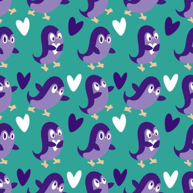 Noel hayvanları kağıt, kumaş, çarşaf, çocuk giysisi baskısı, yeni yıl ambalajı ve Noel kış ambalajı için kusursuz penguen desenleri. Yüksek kaliteli illüstrasyon