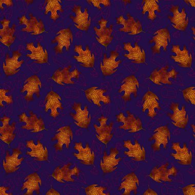 Güz çiçekli yapraklar ambalaj kağıtları, kumaşlar, çarşaflar ve çocuk giysileri baskıları, moda tekstil ürünleri ve mutfak aksesuarları için. Yüksek kaliteli illüstrasyon 