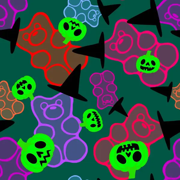 Çizgi film cadılar bayramı şekersiz kafatası ve kumaş ambalajı için lolipop deseni ve çocuk giysileri baskısı ve şenlik ambalajı ve sonbahar aksesuarları. Yüksek kaliteli illüstrasyon