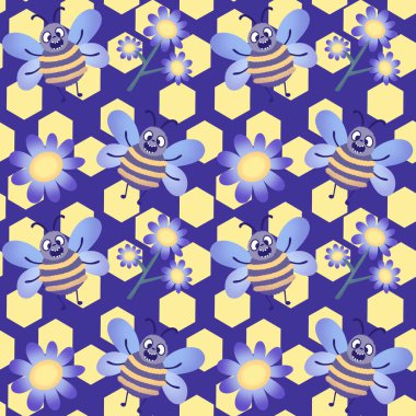 Duvar kağıtları, kumaşlar, tekstil ve ambalajlar, hediyeler, kartlar, çarşaflar ve ambalaj kağıtları için kusursuz arı deseni. Yüksek kaliteli illüstrasyon 