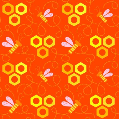 Duvar kağıtları, kumaşlar, tekstil ve ambalajlar, hediyeler, kartlar, çarşaflar ve ambalaj kağıtları için kusursuz arı deseni. Yüksek kaliteli illüstrasyon 