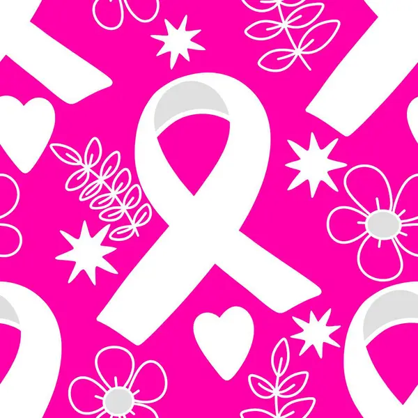 Göğüs kanseri ayı, ambalaj kağıdı, tıbbi aksesuar ve ilaç tekstili için kusursuz pembe kurdele günü deseni. Yüksek kaliteli illüstrasyon 