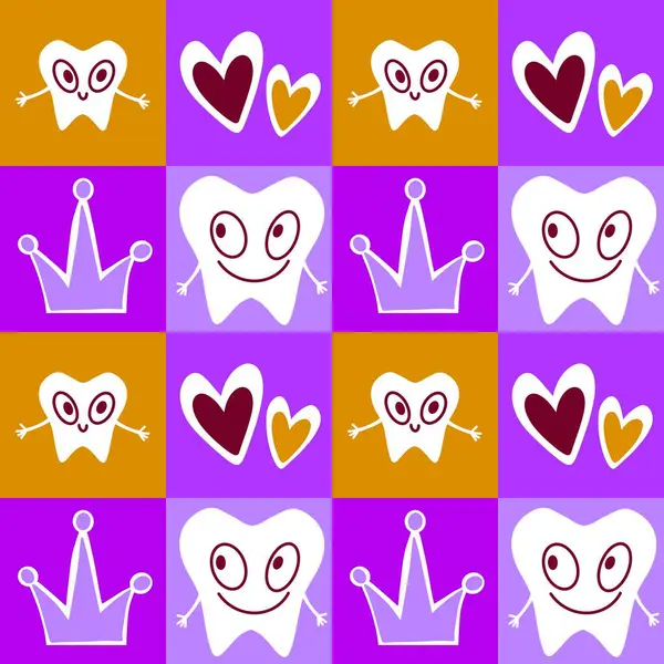 Kağıt, kumaş, çarşaf, çocuk giysisi baskısı, doktor aksesuarları ve eczane ambalajları için tıbbî ve kusursuz diş deseni. Yüksek kaliteli illüstrasyon