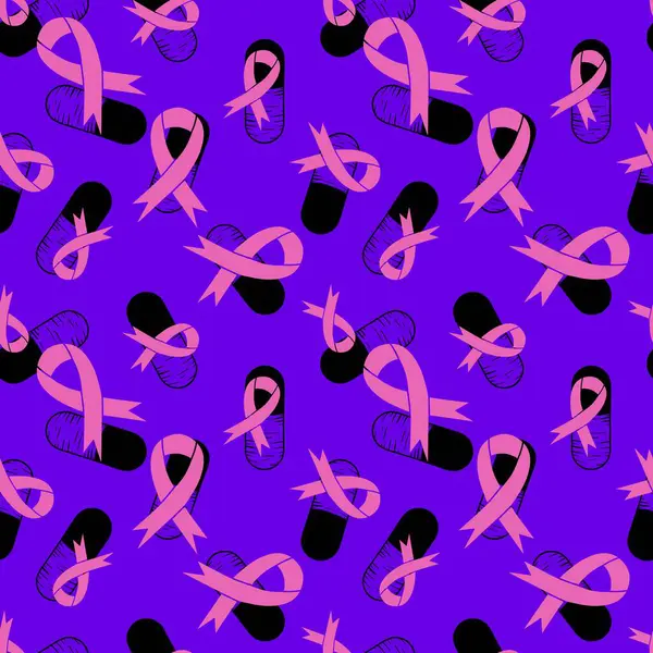 Göğüs kanseri ayı, ambalaj kağıdı, tıbbi aksesuar ve ilaç tekstili için kusursuz pembe kurdele günü deseni. Yüksek kaliteli illüstrasyon 