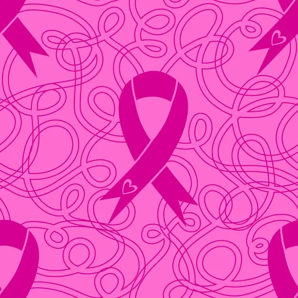Göğüs kanseri ayı, ambalaj kağıdı, tıbbi aksesuar ve ilaç tekstili için kusursuz pembe kurdele günü deseni. Yüksek kaliteli illüstrasyon 