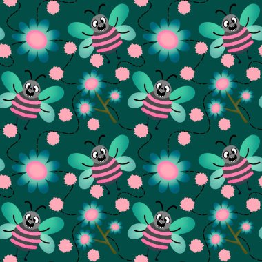 Duvar kağıtları, kumaşlar, tekstil ve ambalajlar, hediyeler, kartlar, çarşaflar ve ambalaj kağıtları için kusursuz arı deseni. Yüksek kaliteli illüstrasyon 