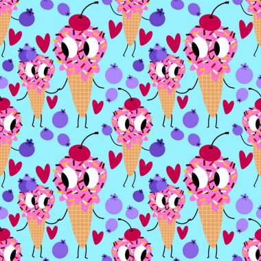 Kağıt, kumaş, çarşaf, çocuk giysisi baskısı ve yeni yıl partisi aksesuarları için kusursuz Noel dondurması deseni. Yüksek kaliteli illüstrasyon