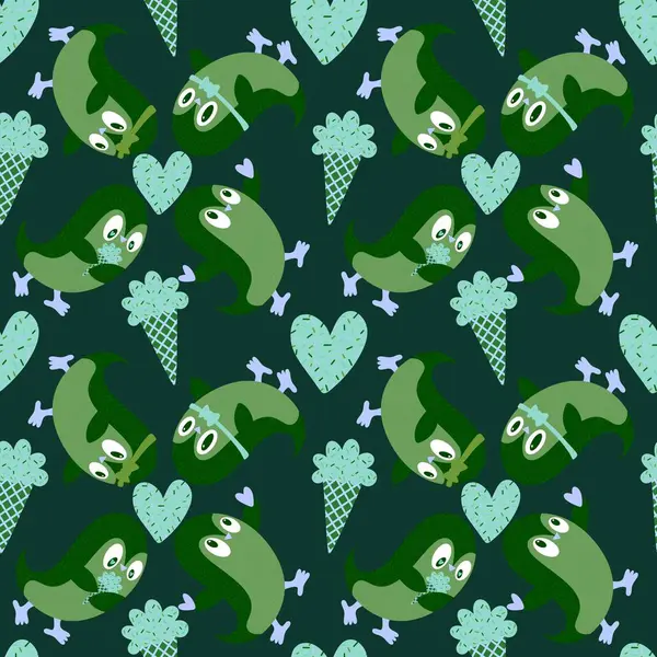 Noel hayvanları kağıt, kumaş, çarşaf, çocuk giysisi baskısı, yeni yıl ambalajı ve Noel kış ambalajı için kusursuz penguen desenleri. Yüksek kaliteli illüstrasyon