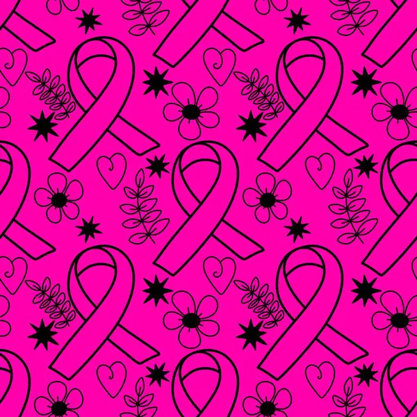 Göğüs kanseri ayı, ambalaj kağıdı, tıbbi aksesuar ve ilaç tekstili için kusursuz pembe kurdele günü deseni. Yüksek kaliteli illüstrasyon 