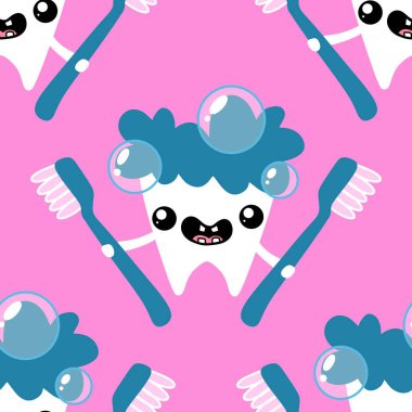 Kağıt, kumaş, çarşaf, çocuk giysisi baskısı, doktor aksesuarları ve eczane ambalajları için tıbbî ve kusursuz diş deseni. Yüksek kaliteli illüstrasyon