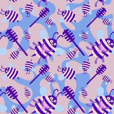 Duvar kağıtları, kumaşlar, tekstil ve ambalajlar, hediyeler, kartlar, çarşaflar ve ambalaj kağıtları için kusursuz arı deseni. Yüksek kaliteli illüstrasyon 