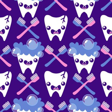 Kağıt, kumaş, çarşaf, çocuk giysisi baskısı, doktor aksesuarları ve eczane ambalajları için tıbbî ve kusursuz diş deseni. Yüksek kaliteli illüstrasyon